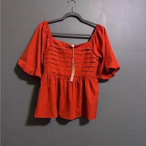 NWT! She + sky burnt orange preppy babydoll top size large